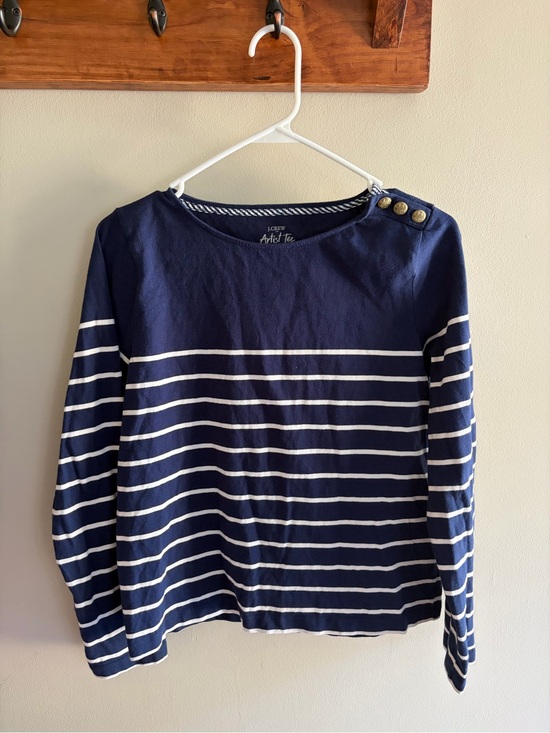 J. Crew Tops - J. Crew Navy and White Striped Long Sleeve Boatneck Top with Shoulder Buttons